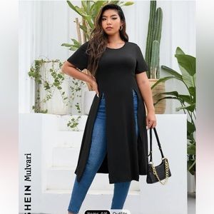 SHEIN long, split hem shirt.